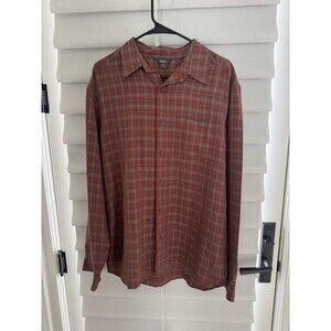 Royal Robbins Men’s Large Plaid Long Sleeve Shirt Modal Blend Rust Gray